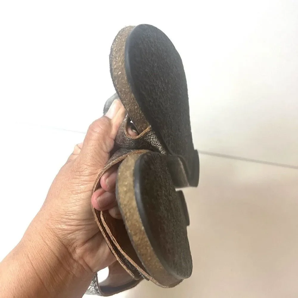 Taos Womens metallic Gray Leather Wedge Sandals EU 40 US 9.5 Sling Back Open Toe